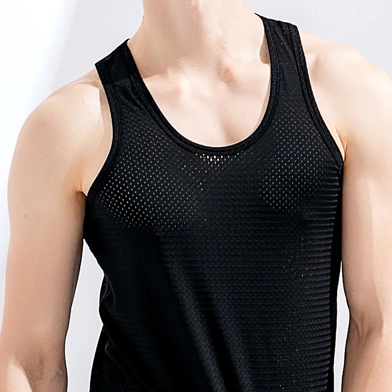 

2020 Summer Breathable Mesh Ice Silk Vest Men's Thin Section Cool Cool Self-cultivation Quick-drying Mesh Hollow Tank Top Men