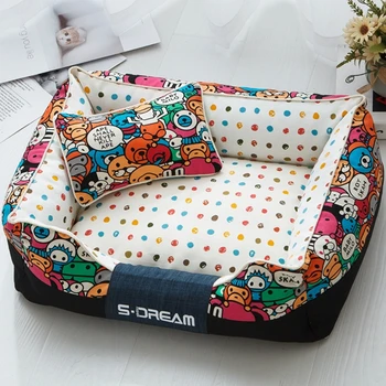 

Pets Products Bed for Cats Dog Washable Four Seasons Creative Cartoon Pet Bed Oxford Cloth Waterproof House for Dogs