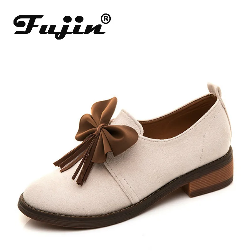 

Fujin 2019 Spring and Autumn English Academic Style Small Leather Shoes Women Flat Bottom Retro Single Shoe Bow Loafer Shoes