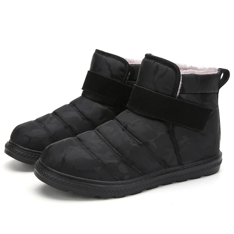 Мужские ботинки высокого качества из водонепроницаемого материала размера плюс; мужские зимние ботинки до лодыжки; теплая меховая плюшевая мужская зимняя обувь на застежке-липучке - Цвет: Black