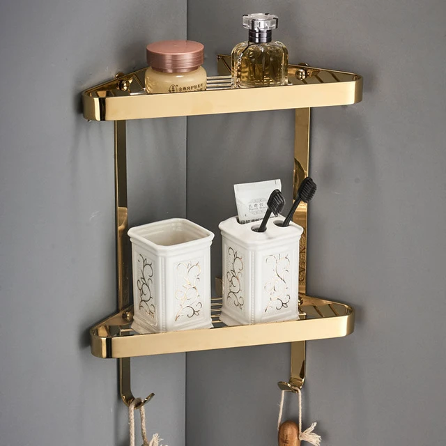 Golden bathroom storage rack bathroom triangle storage rack corner wall  mounted shampoo and shower gel storage rack wall shelf - AliExpress