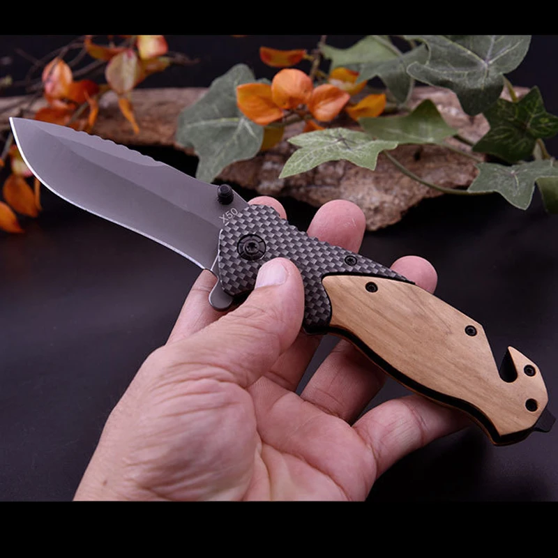 8.2'' Tactical folding knife carbon fiber+rosewood Folding knife Tactical hunting knife camping survival hunting Knives+ Box