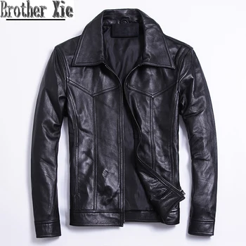 

Casual Motorcycle Leather Jackets Men Slim Black Genuine Leather Jacket Coats Large Size 5XL Luxury Real Sheepskin Riding Coat