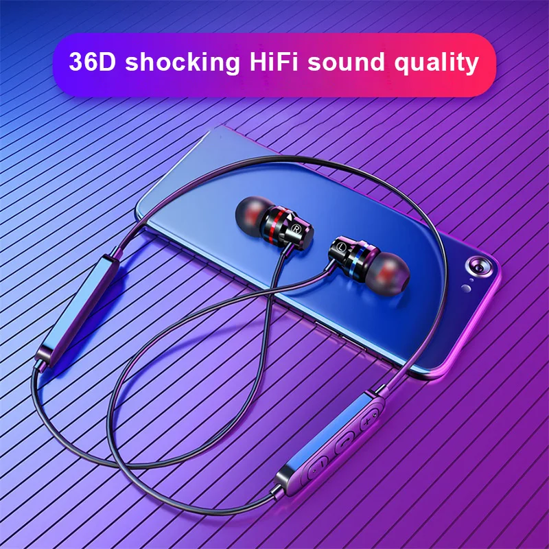 Bluetooth Headphones Neckband Sport Headset Wireless Magnetic Design Noise Reduction Compatible for Huawei Apple DQ Drop