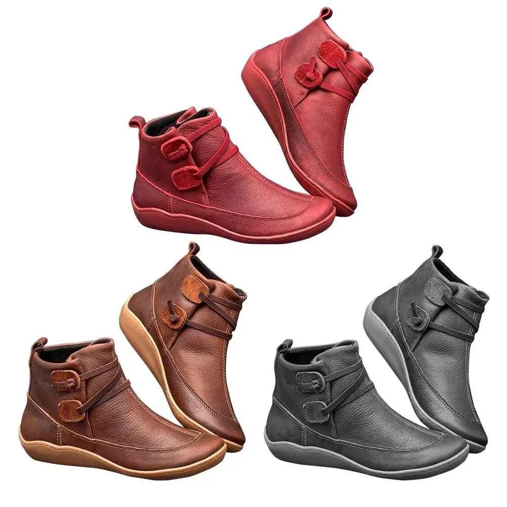 Женская обувь на плоской подошве; всесезонные ботинки из водонепроницаемой кожи; винтажные ботинки без шнуровки; женские однотонные полусапожки; прямая поставка