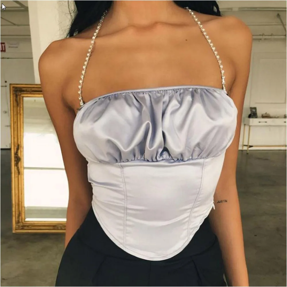 Пикантные Для женщин майка Светоотражающие Bralet Пряжка трубка Для женщин; комплекты из топа и коротких вечерние майки сексуальные жилеты летние топы укороченный уличная мода, вечеринки