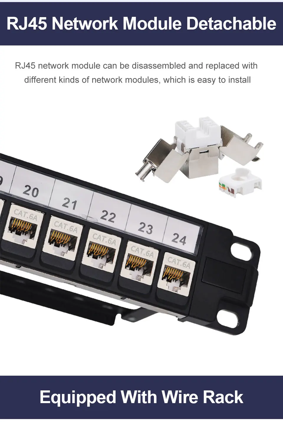 portas Patch Panel Rackmount Wall Mount CAT5E,CAT6,CAT6A,CAT7,CAT8 STP Keystone Jack