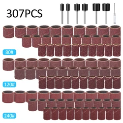 Kit de ponceuse à tambour, 307 pièces, #80 #120 #240, bande de ponçage pour manchons Dremel, pour Mini broyeur électrique, mandrins de ponçage 
