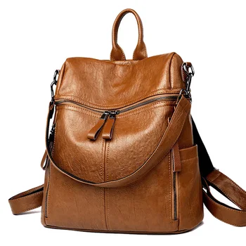 

High Quality Leather Back Pack Vintage Backpack Women School Bags for Teenage Girls Leisure Ladies Shoulder Bag Travel Backpacks