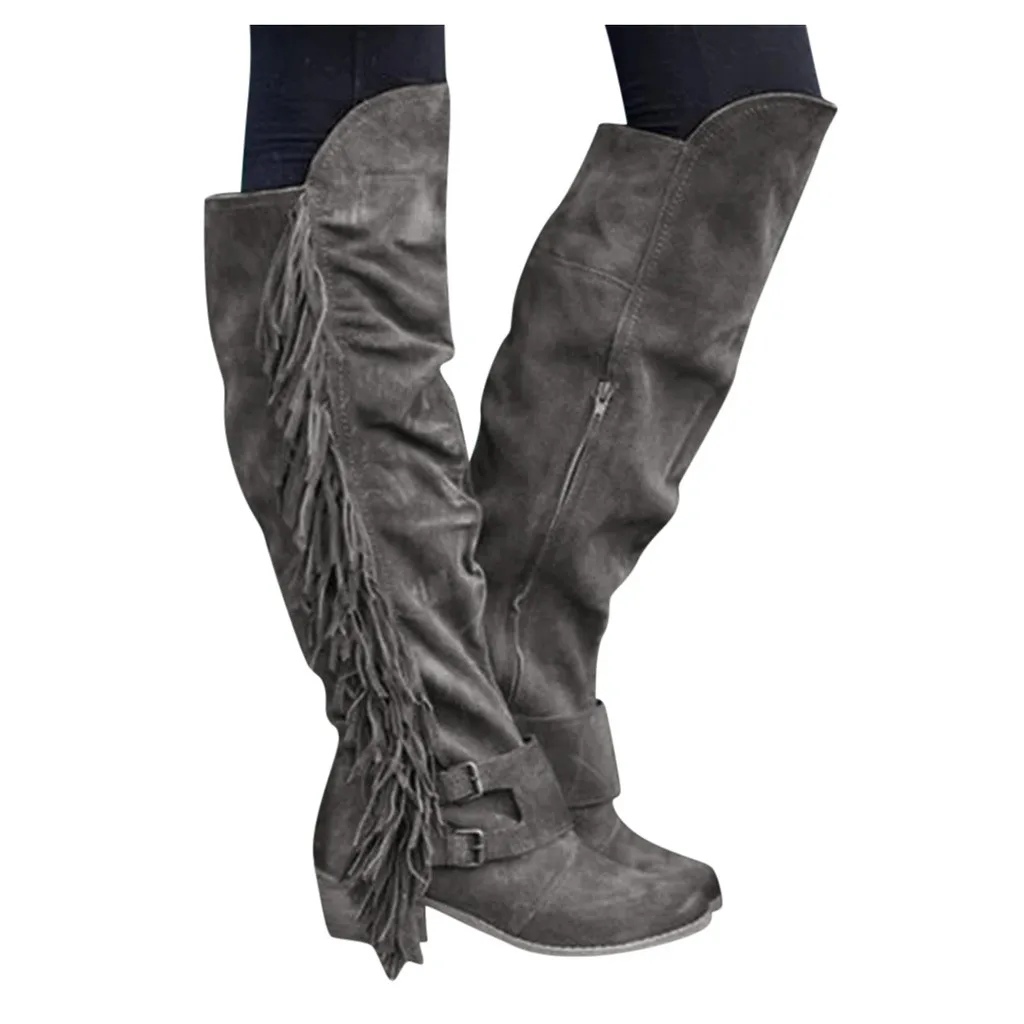 Осенне-зимние женские ботинки; матовые женские ботинки из флока; женская обувь на низком каблуке, увеличивающая рост; женские высокие сапоги до середины икры; plue 43