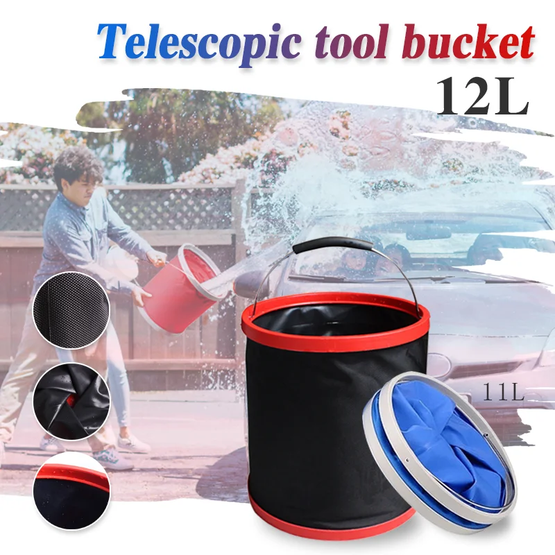 Folding Bucket Water Bucket Car Wash Bucket 11L 12L Portable Folding Bucket Outdoor Camping Car Storage Container Cleaning Tools