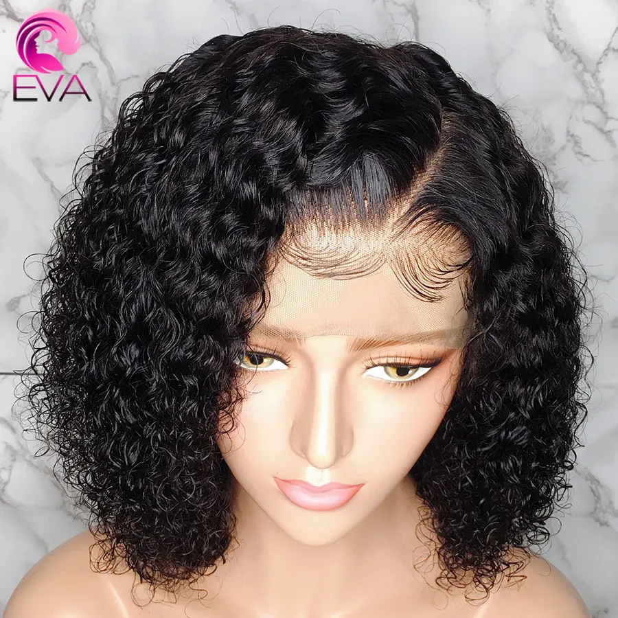 Eva Hair 150%, полностью кружевные человеческие волосы, парики, предварительно выщипанные с детскими волосами, короткий Боб, кудрявые бразильские волосы remy, парики для черных женщин