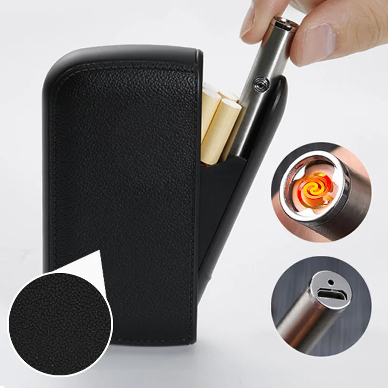 Чехол для сигарет из искусственной кожи с портативной USB-зарядкой вольфрамовая