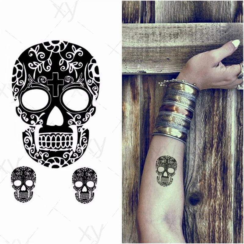 3D Temporary Tattoo Golden And Silver Metallic Sticker Skulls Danger Sign  Design Size 105x6CM  1PC  Amazonin Beauty