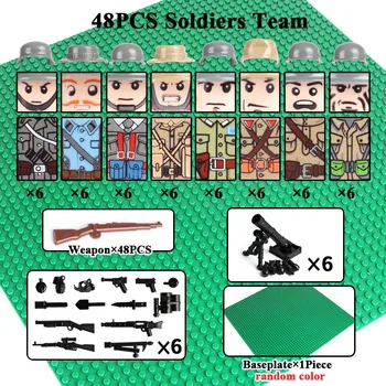 

Oenux 48PCS WW2 Series Army Soldiers With Weapon Military Small Building Block Mini British USA Soviet Figure MOC Brick Kids Toy