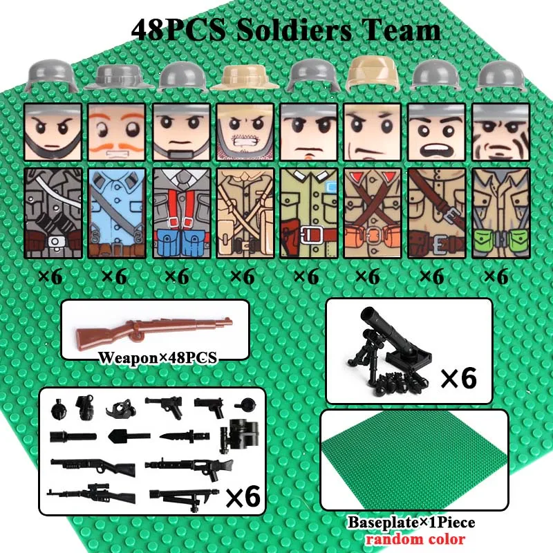 Soldados do Exército com Arma Bloco de Construção Oenux Série Militar Pequeno Mini Britânico Eua Soviético Figura Moc Tijolo Crianças Brinquedo 48 Pçs Ww2