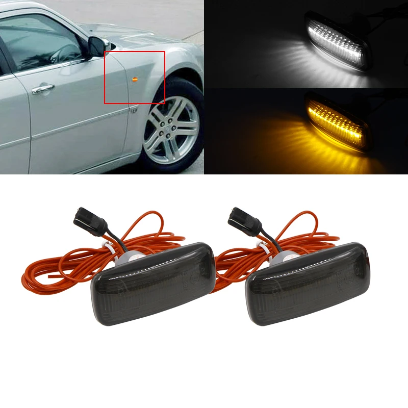 2 Smoked/Clear White Amber Led Side Markers Turn DRL Light For Chrysler
