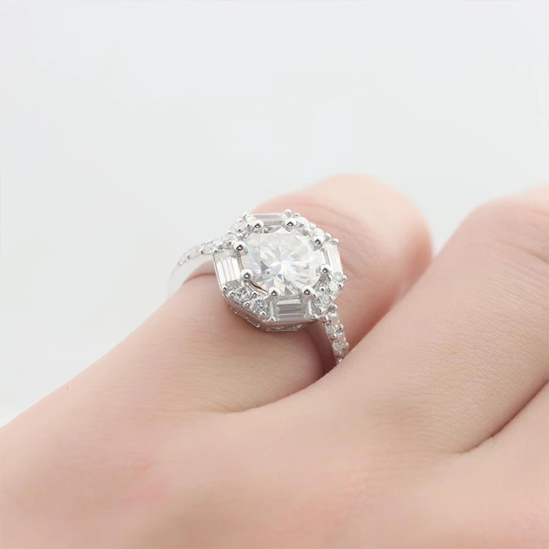 Veryins Solid 14K 585 Белое золото центр 1.5ct 7,5 мм DEF цвет Moissanite обручальное кольцо с камнем для женщин свадебный подарок