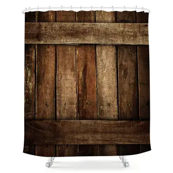 

Brown Barn Door Shower Curtain Old Wooden Board Plank Wood Rustic Vintage Retro Farmhouse Fabric Waterproof Bathroom Home Decor
