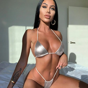

Women Sexy Gold Sliver Mini Bikini Bra Micro G-string Thong Lingerie Underwear Swimwear Bikinis Set