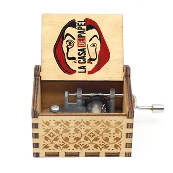 

la casa de papel dali professor print Wooden Hand Crank Music Box music Theme bella ciao Music Box Christmas Birthday Gift