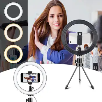 

Photography LED Ring Light USB Selfie 26CM Dimmable Camera Phone Ring Lamp 10inch With Table Tripods For Makeup Video Studio