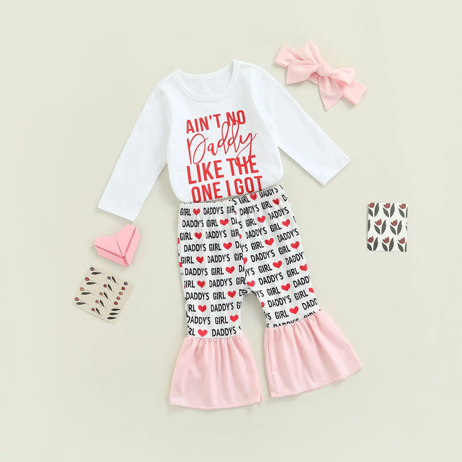 Valentine Day Outfits Baby Girls Letter Print Short Sleeve Round Neck
