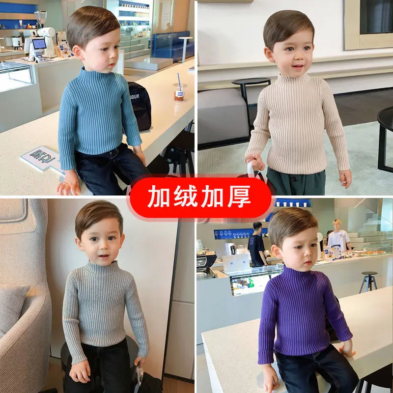 

Baby boys sweater 1-9 years autumn and winter thick velvet Solid color three-dimensional stripes Classic wild super handsome
