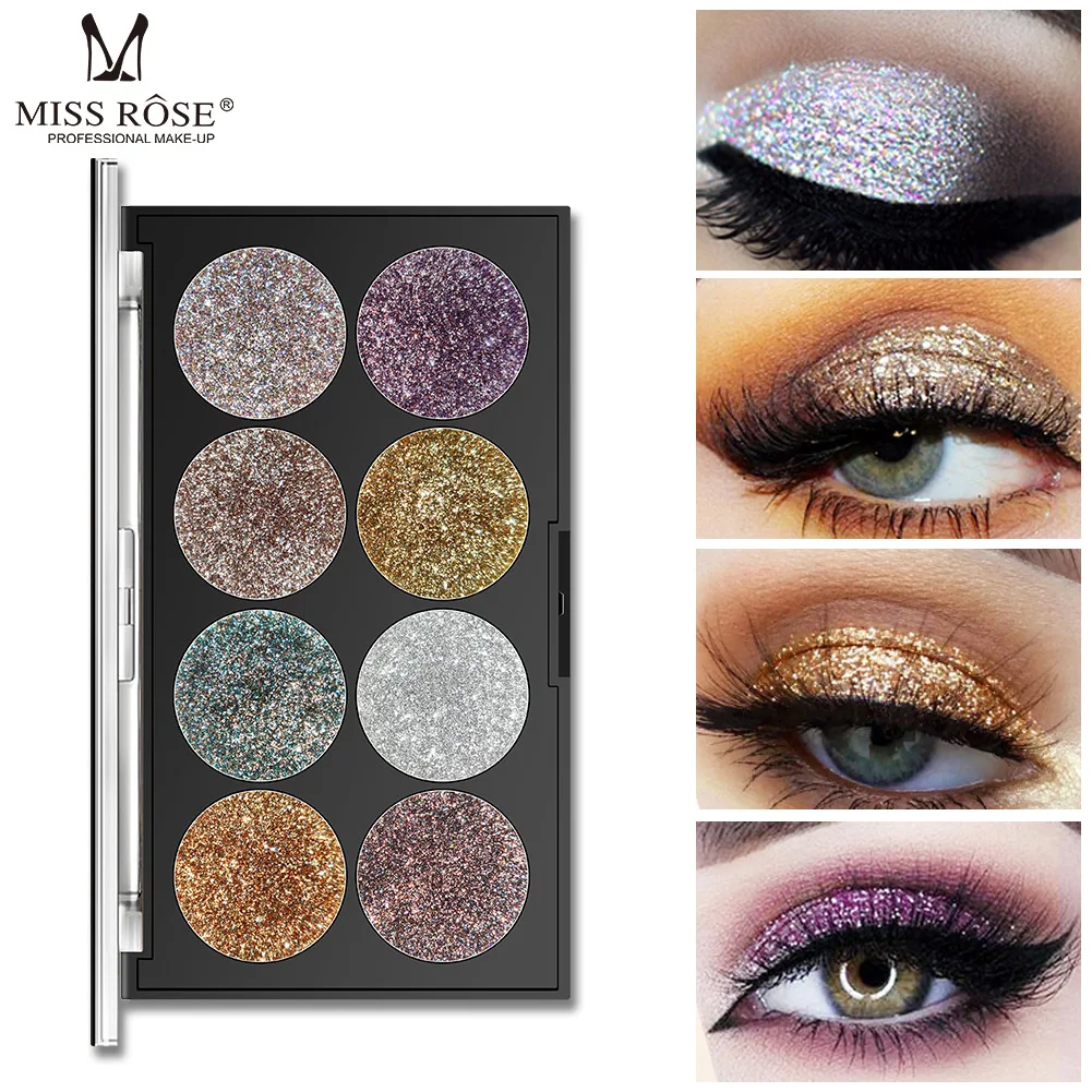 

MISS ROSE 8-color Sequins Glitter Eyeshadow Plate Bling Golden Onion Powder High-gloss Eye Shadow Makeup Cosmetic Gift for Women