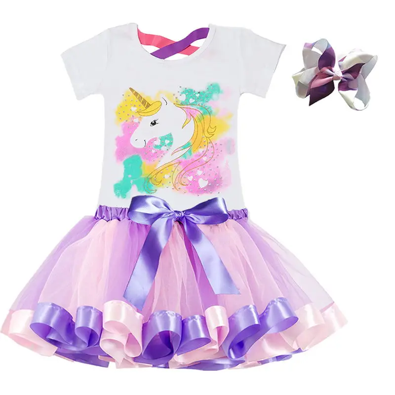 Комплекты детской одежды с единорогом; одежда для маленьких девочек; Летние вечерние платья-пачки принцессы с единорогом; костюмы для дня рождения - Цвет: A5