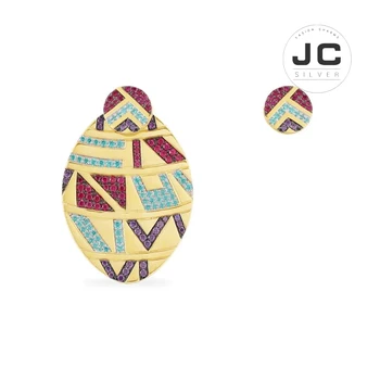

New Fashion Charms Silver 925 Original Engraving,Asymmetric Oval Multicolor Underlobe Earring,Earrings For Women Glamour Jewelry