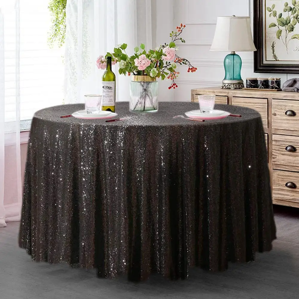 ShinyBeauty 60 72 90 96 108 120 дюймовая скатерть с блестками круглая черная Обложка для