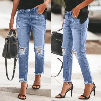 

Summer Woman Jeans Fashion High Waist Jeans Casual Ripped Jeans Slim Fit Female Hole Broken Denim Jeans Stretch Slim Pants GS10