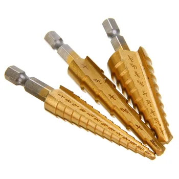 

3pcs Large Step Cone Drill Bit Set HSS Titanium Coated Woodworking Milling Cutter 6/9/13 Steps With Bag