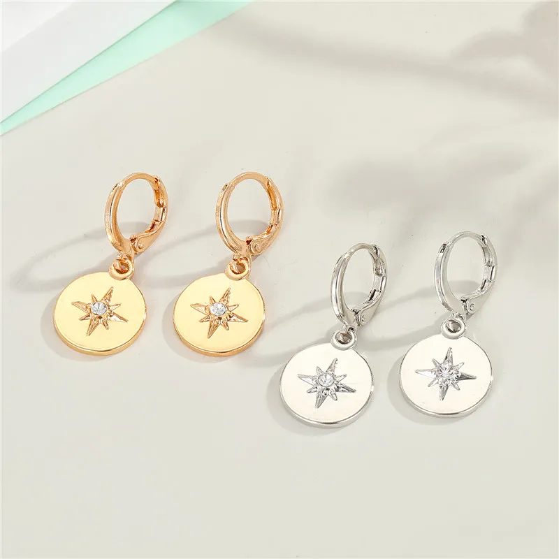 1Pair European Vintage Zircon Star Round Hoop Earrings For Women Simple Punk Carving Meteor Circle Stud Earrings Jewelry E250 - Image 4