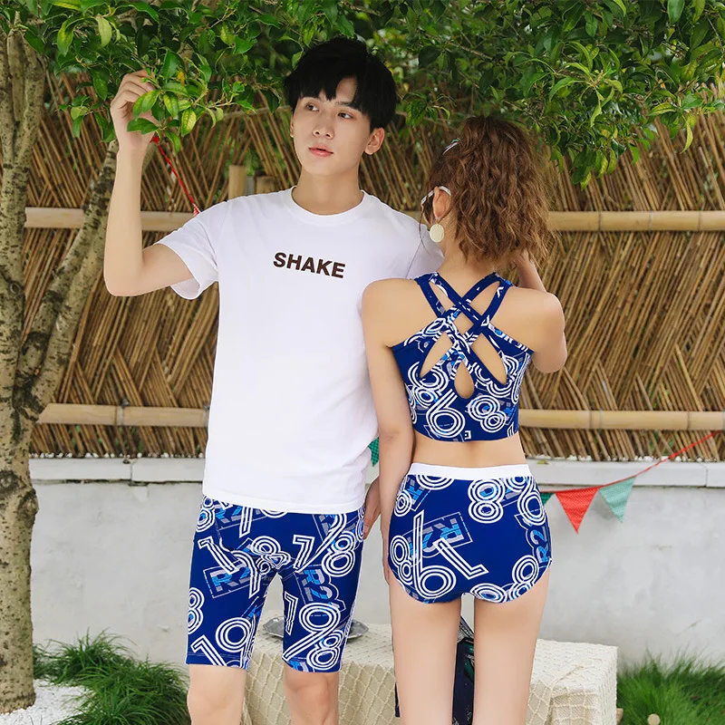 

Couples Swimwear Honeymoon Couples Bathing Suit 2019 New Style Set Beach Men's Bikini Hot Springs Conservative Seaside Set