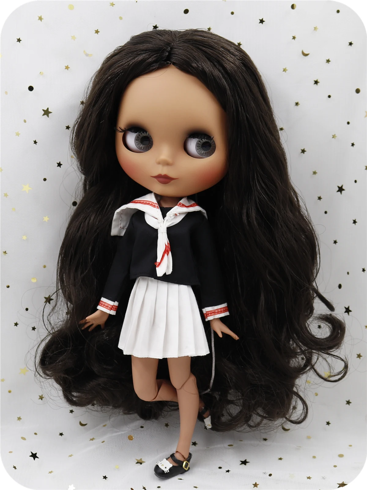 Caroline – Personalizzato Premium Neo Blythe Doll con capelli castani, pelle scura e viso carino opaco 2