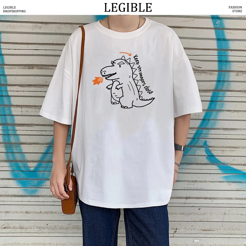 

LEGIBLE Harajuku Hip Hop T-Shirts Men Cartoon Printed Streetwear 2020 Mens Loose Casual Short Sleeve Tops Tees Male Oversize