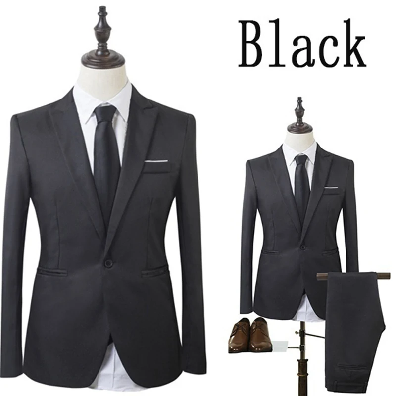 ZOGAA высокое качество мужские модные тонкие костюмы мужские деловые повседневные Костюмы жениха 2 шт свадебный костюм мужская куртка брюки наборы - Цвет: Черный