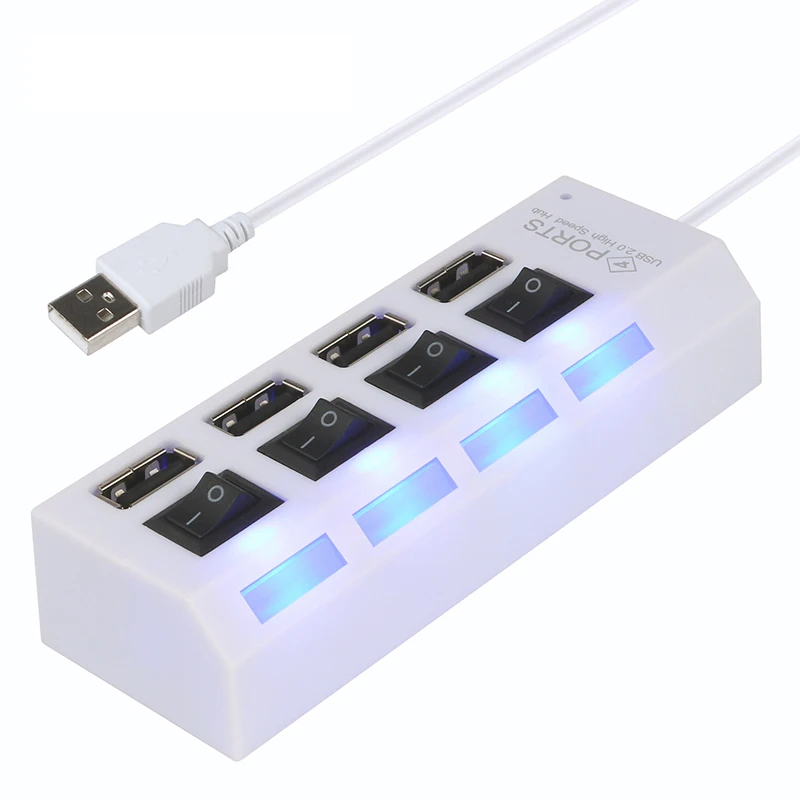 4/7 портов USB 2,0 концентратор USB разветвитель с переключателем вкл/выкл концентратор Поддержка мощность высокая скорость ПК Компьютерные аксессуары - Цвет: 4 Ports White