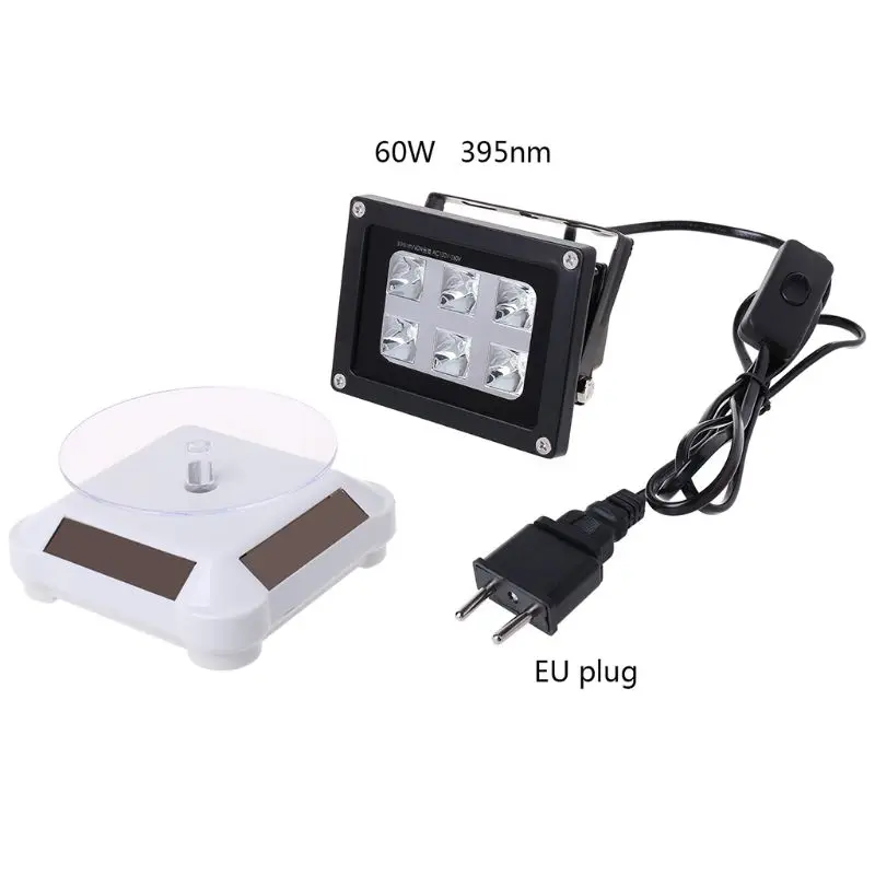 60 Вт высокопрочный 395nm УФ светодиодный светильник для полимеризации, светильник на солнечных батареях, поворотный стол, 3D-принтер - Цвет: Белый