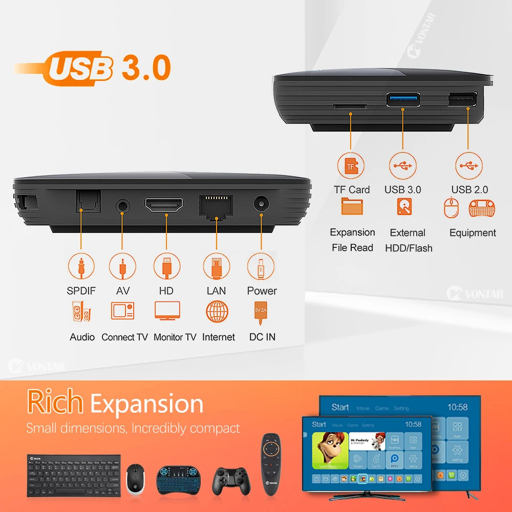 ТВ приставка VONTAR X3 2020 8K Amlogic S905X3 4 Гб RAM 64 ГБ Android 9 0 телеприставка 1000 м двойной Wifi 4K