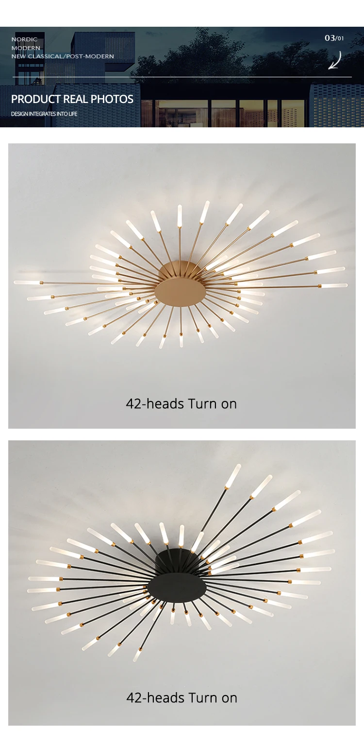 Lâmpada do Teto Sala de Jantar Nordic Moderno Brilho Interior Preto Ouro Quarto Estudo Ramo Acrílico Led 9 Luzes e Iluminação