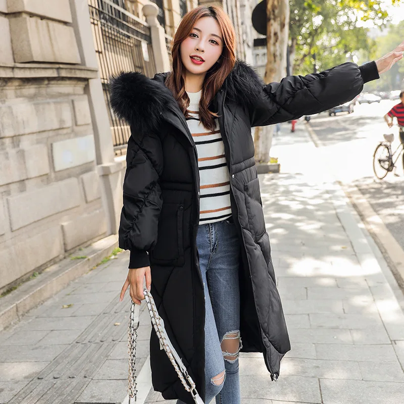 

Waist Hugging Puff Sleeve Large Size Dress Hooded Cotton-padded Clothes Elegant bai da xiao Pocket Cold Protective Clothing WOME