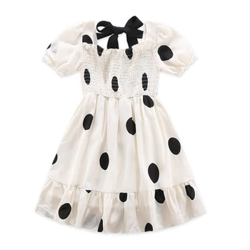 

New Girl Dress Summer Baby Princess Dress Dot Printed Back Laced Bow Kid Dress