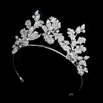 

Silver Color Shining Crystal Leaf Tiaras and Crowns Headbands for Women Bride Wedding Hair Jewelry Princess Diadem FORSEVEN