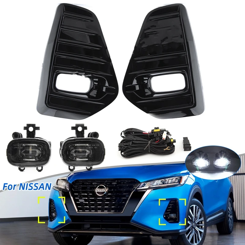 Promotion! LED Fog Lights Headlight Driving Lamp Cover Grill Bezel Harness Switch For Nissan Kicks 2020-21 | Освещение