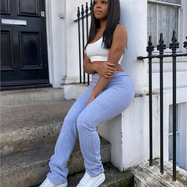 Ruched Pants Pleated Flare Stacked 