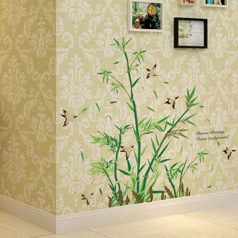Chinese Style Green Bamboo Wall Sticker Creative DIY Tree Home Decor Decals for Living Room Decoration Removable | Дом и сад