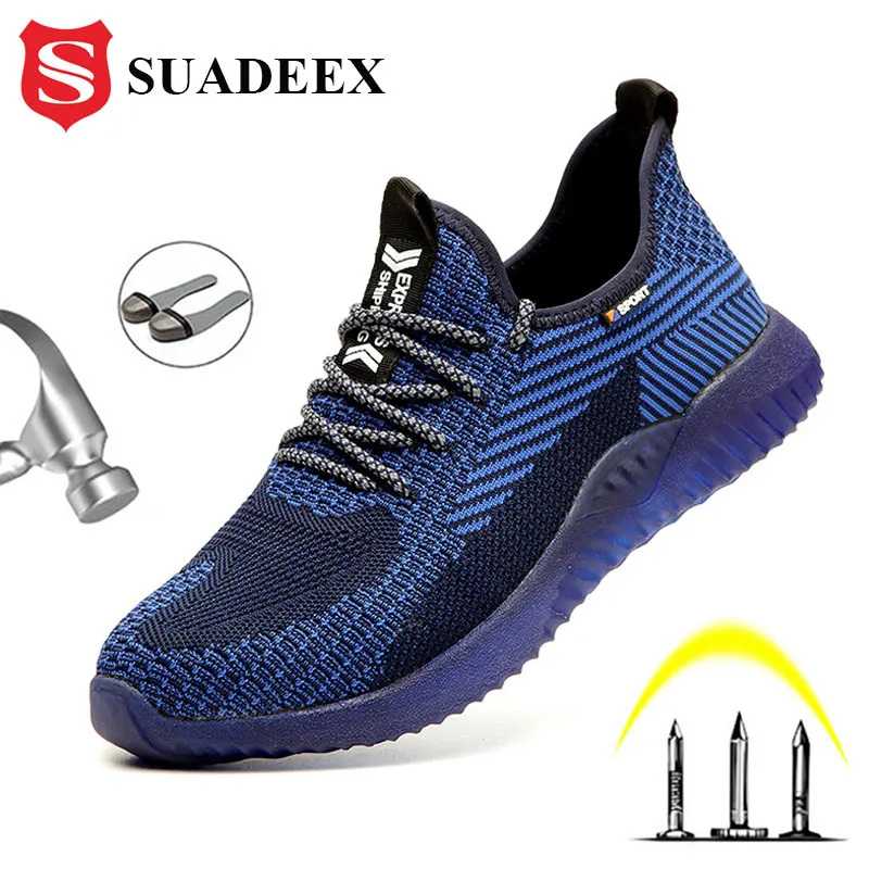 

SUADEEX Men Steel Toe Safety Work Shoes Breathable Lightweight Comfortable Industrial Construction Shoes Puncture Proof Antislip